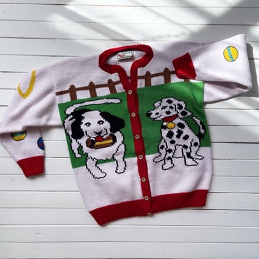 embroidered cardigan sweater 90s vintage Cotton Salsa dog park novelty cardigan 