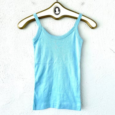 Vintage 70s Fitted Tank Top 1970s Single Stitch Tshirt Blue Shirt 