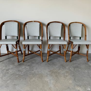 70's Vintage Maison Drucker - Style French  Bistro  Rattan Dining Chairs, Set of 4 