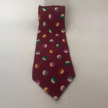 1980s Printed Shaded Polka Dot Silk Tie by Missoni | 80s Vintage Maroon, Blue, Green, and Brown Printed Silk Necktie 