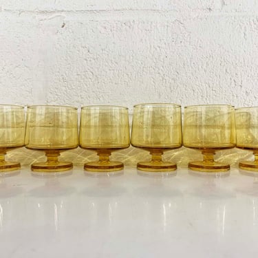 Vintage Amber Goblets Whiskey Glasses Lowball Set of 6 Glass Cocktail Barware Wine Yellow 1960s 
