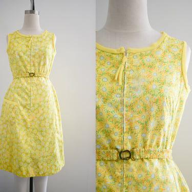 1960s Lilly Pulitzer Yellow Floral Shift Dress and Belt 