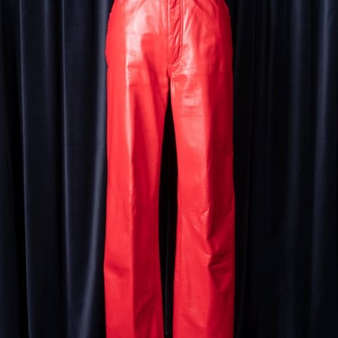 Incredible 80s Red Leather Classic Cut Jeans Pants by EREZ 