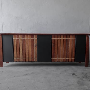 Pacific Green Palmwood and Leather Credenza 