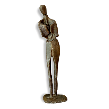 Solid Bronze Artist Signed 1970 Abstracted Standing Figure Sculpture