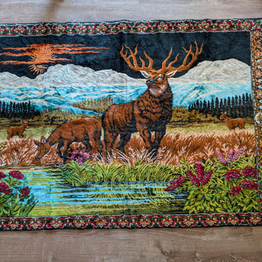 Wall Tapestry Wall Hanging Home Décor Rug Mountains Elk River Cabin 38 1/4