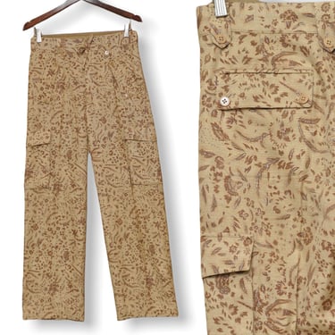 Vintage Ralph Lauren Black Label Cargo Pants Size Small 100% Silk Khaki Floral Print 