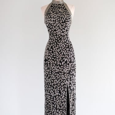 Vintage 1990's Black & Silver Sequin Gown by Brilliante  / M