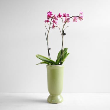 Vintage Green Ceramic Vase, Tall Green Flower Vase with Pedestal Base 