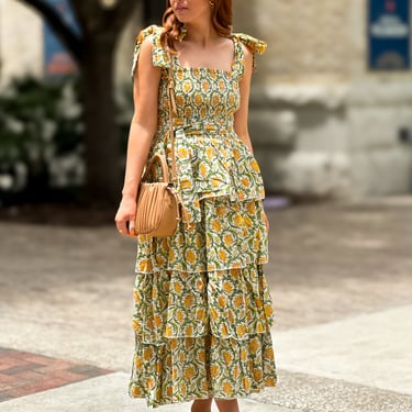 Delilah Fall Floral Print Tiered Maxi Dress