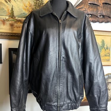 Vintage 90s/Y2K St. John's Bay Black Leather Oversized Bomber Style Jacket S-L 