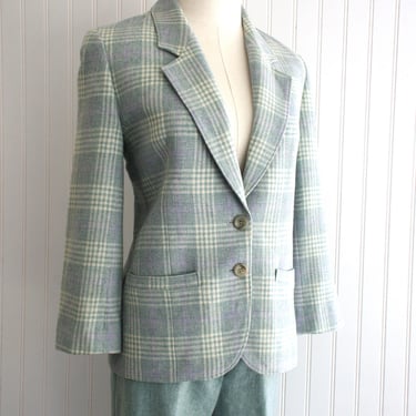 Pendleton Pant Suit - Circa 1980s -  Pastel Plaid - Petite - Marked size 6 