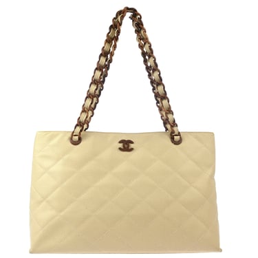 Chanel 2000-2002 Off-white Caviar Tote Chain Handbag
