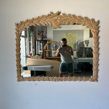 Hollywood Regency Palm Frond Wall Mirror Attributed to Serge Roche 