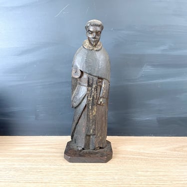 Carved wood monk statue - age uncertain 