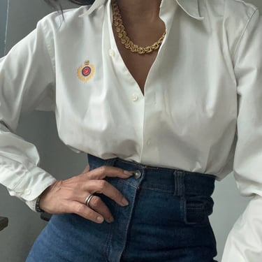 vintage LIZ CLAIBORNE classic crest insignia cotton smart button down blouse 