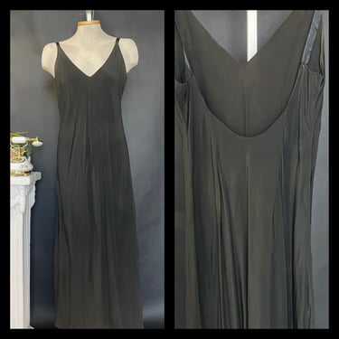 Vintage 1940s 1950s 50s Silk Slip Dress Black Low BackDeep V Neck  Long Maxi Sleeveless Strap Gown Lingerie Party Gown Occasion Night 
