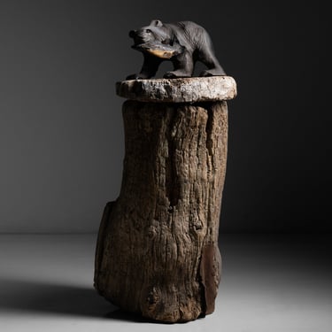Carved Wooden Bear on Primitive Pedestal