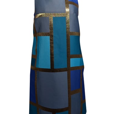 Trina Turk - Blue & Gold Colorblock Sleeveless Shift Dress Sz 2