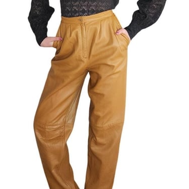 Vintage 80s Leather Pants Butterscotch Yellow / Medium 