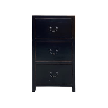 Oriental Black Lacquer 3 Drawers End Table Nightstand Cabinet cs7494E 