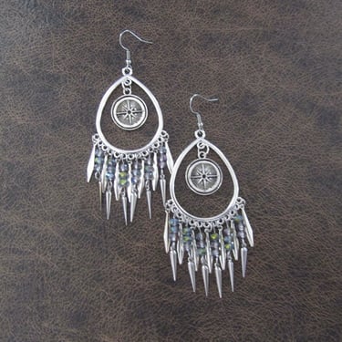 Large iridescent crystal and silver chandelier earrings 