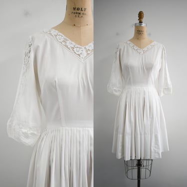 1950s Jerell Jr. Cream-White Cotton Dress 