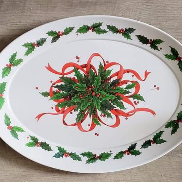 Large oval Holiday Platter Christmas theme dining Decorative Trays Turkey plate 