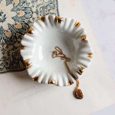vintage limoges white and gold ring dish