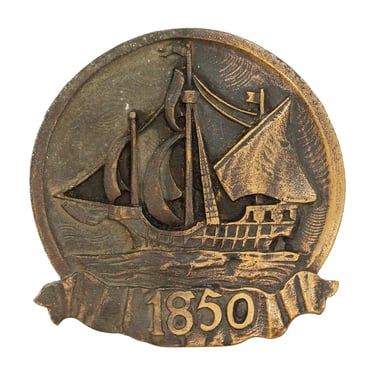 Round Relief Cast Brass 1850 Sailboat Applique
