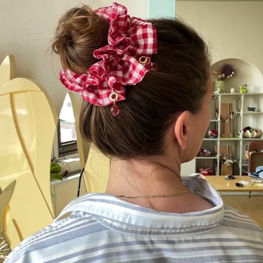 Gingham Ruffle Scrunchie in Red Gingham