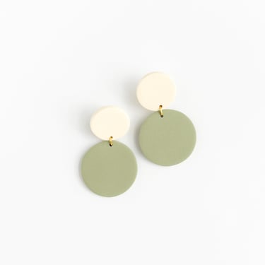 Dainty Handmade Polymer Clay Circle Earrings | PHILLIPA in almond and eucalyptus 