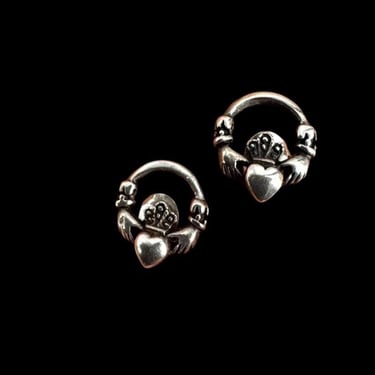 Vintage Hands To Heart  claddagh 925 earrings 