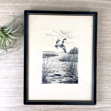 McKee Barclay framed duck watercolor - 1940s vintage 