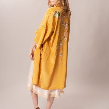 1970’s Mustard Rayon Embroidered Robe