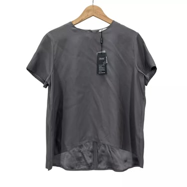 NWT Lilysilk Gray Short Sleeve 100% Silk Blouse Short Size L