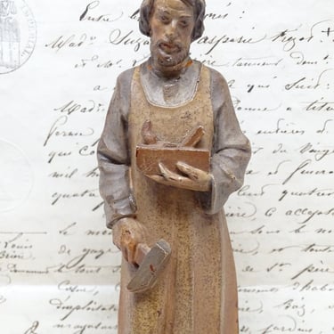 Vintage Italian Hand Carved Wooden Jesus Christ as Carpenter, Anri Italy Antique Sculpture 
