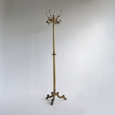 Ornate Brass Hollywood Regency Midcentury Antique Style Coat Hat Rack Hall Tree Coat Tree Floor Stand Vintage Hall Stand Italian 1960s 