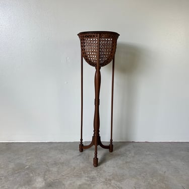 Vintage Wicker Cane Plant Stand 