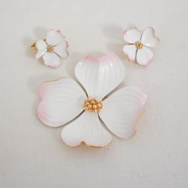 1960s Marvella Dogwood Brooch and Clip Earrings Set 