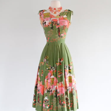 Rare Vintage 1950's Millworth Casbah Novelty Print Cotton Sundress / S