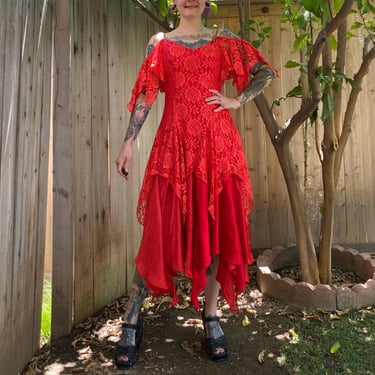 Vintage 1980’s Red Lace Layered Dress 