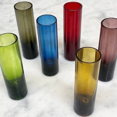 Vintage Shot Glasses Retro 1990s Contemporary + Glass + Rainbow + Set of 6 + Cylinder Shape + Modern Barware + Alcohol + Drinking + Bar 
