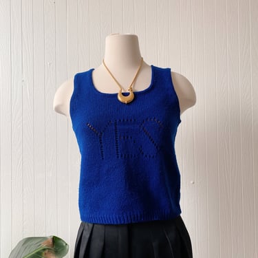 Vintage Yes No Cobalt Knit Vest | Size LG 