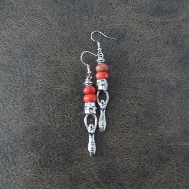 Orange jasper and silver goddess earrings 