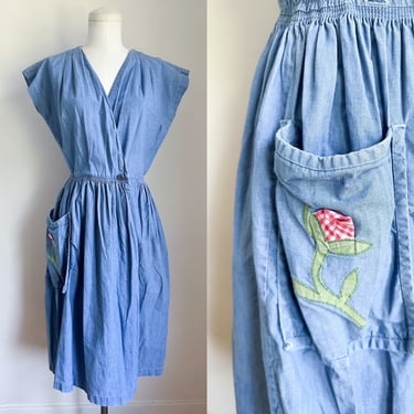 Vintage 1950s Chambray Wrap Dress / S-M 