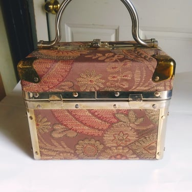 VINTAGE DELILL Box Purse// 1950/60's Glamour Girl Train Case// Retro Handbag Made in Italy// Mid Century Makeup Case 