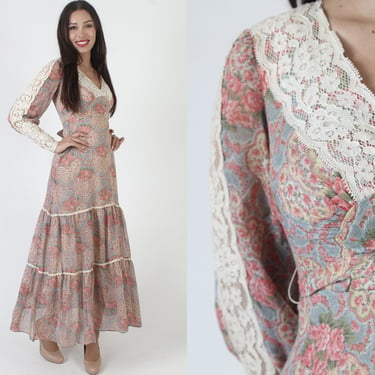 This Is Yours Of San Francisco Bohemian Dress, Romantic Rose Print Cottagecore Maxi Gown 