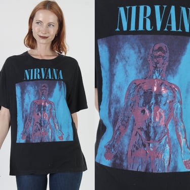 1992 Nirvana Sliver Double Sided T Shirt, Vintage 90s Mens Made In USA Tee, Grunge Rock Band Black Cotton Top 