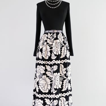 Vintage 1970's Black &amp; White Statement Gown By Victor Costa / ML